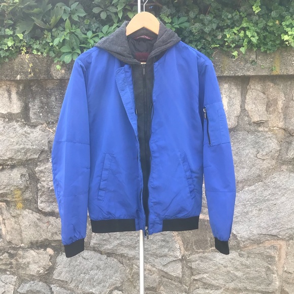 ZARA classic hooded bomber jacket blue(like new) - Picture 5 of 6